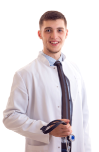 A man in white shirt and tie holding a black object.